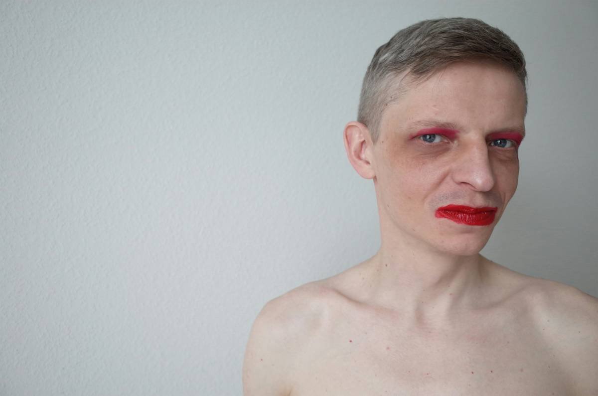 Final look of theatrical makeup for men under stage lighting showing realistic texture and dimension
